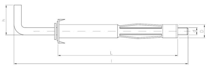 Ankeris tuščiavidurėms konstrukcijoms, su stačiakampiu kabliu 