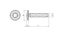 Įsigręžiantys sraigtai, galvute praplatintu rifliuotu pagrindu (metalui)